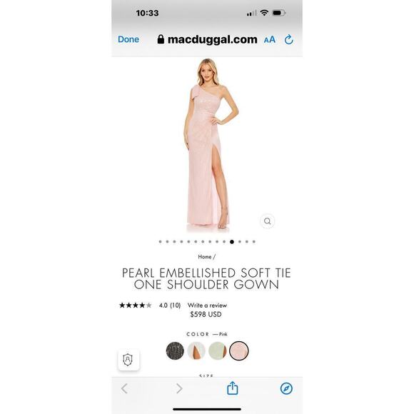 Mac Duggal Pearl Embellished Soft Tie One Shoulder Gown Pink Size 4 NWT - Picture 4 of 14
